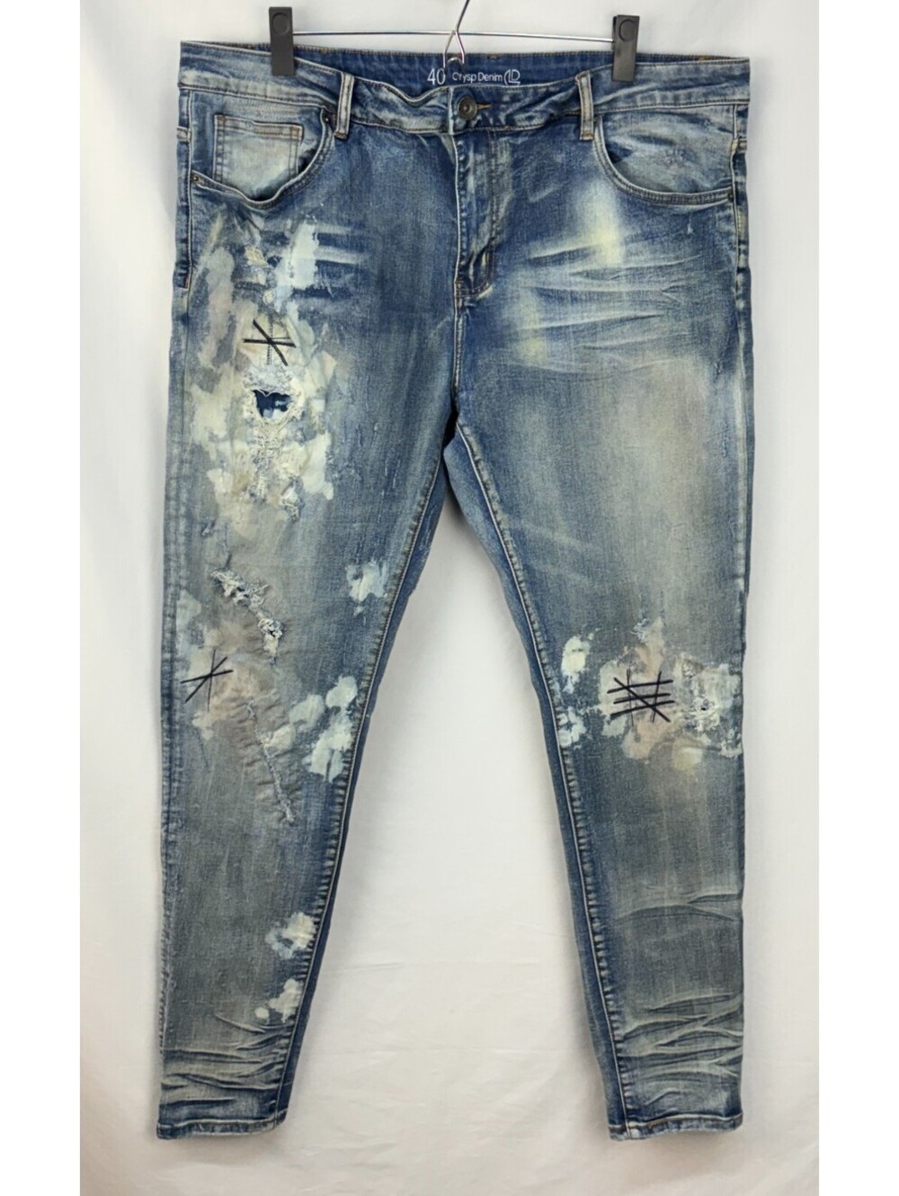Crysp Denim Men's Size 40 Distressed Blue Bleached Skinny Jeans